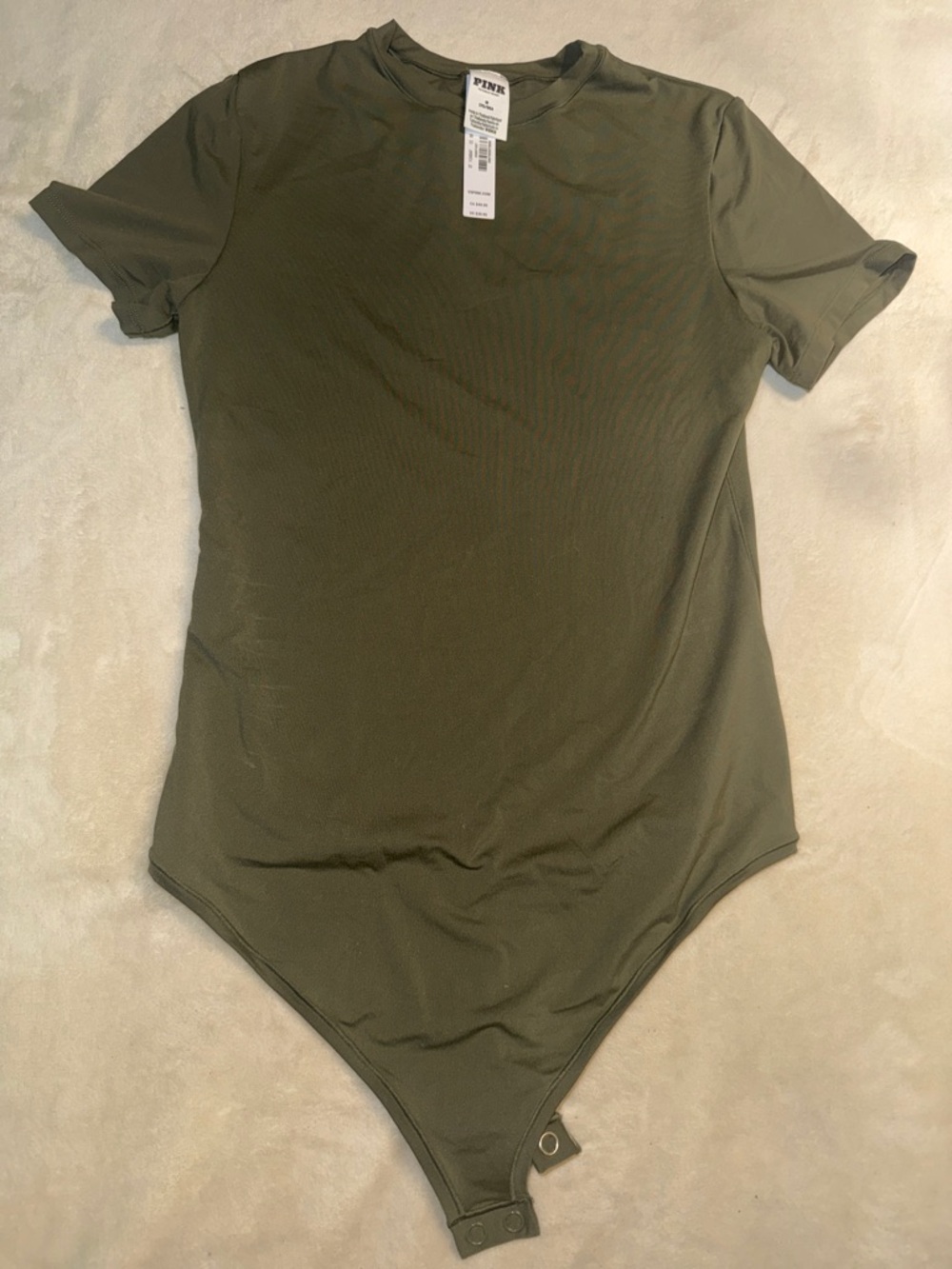 PINK Victoria's Secret Olive Green Short Sleeve Bodysuit